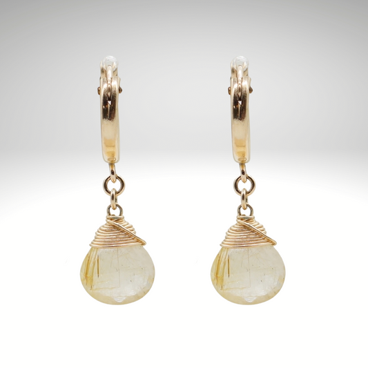 Rutilated Quartz Birthstone/Zodiac Huggie Earrings