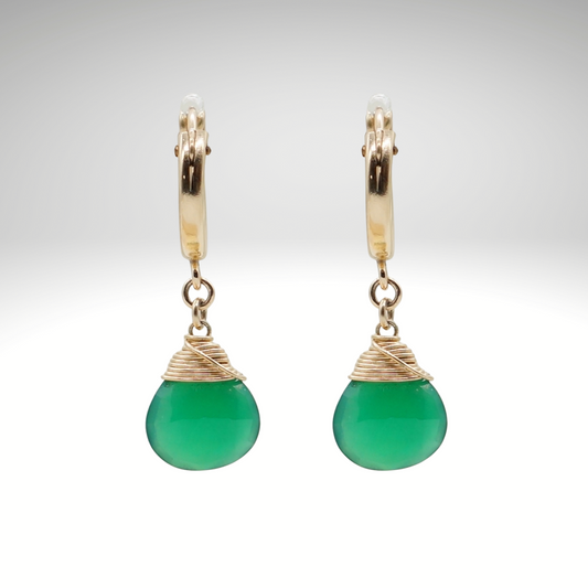 Green Onyx Birthstone/Zodiac Huggie Earrings