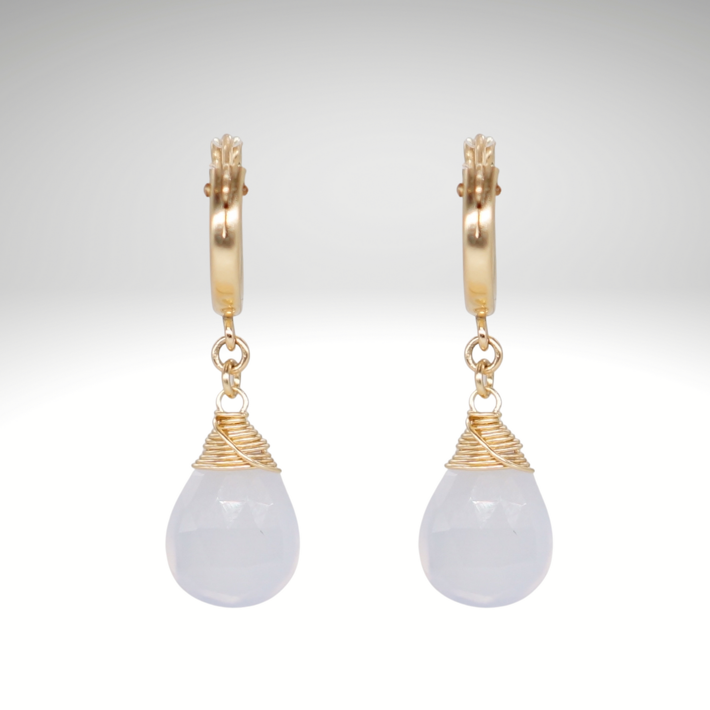 Blue Chalcedony Birthstone/Zodiac Huggie Earrings