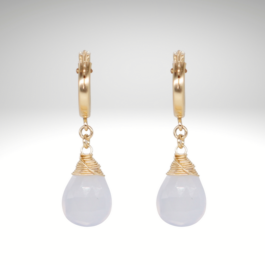 Blue Chalcedony Birthstone/Zodiac Huggie Earrings
