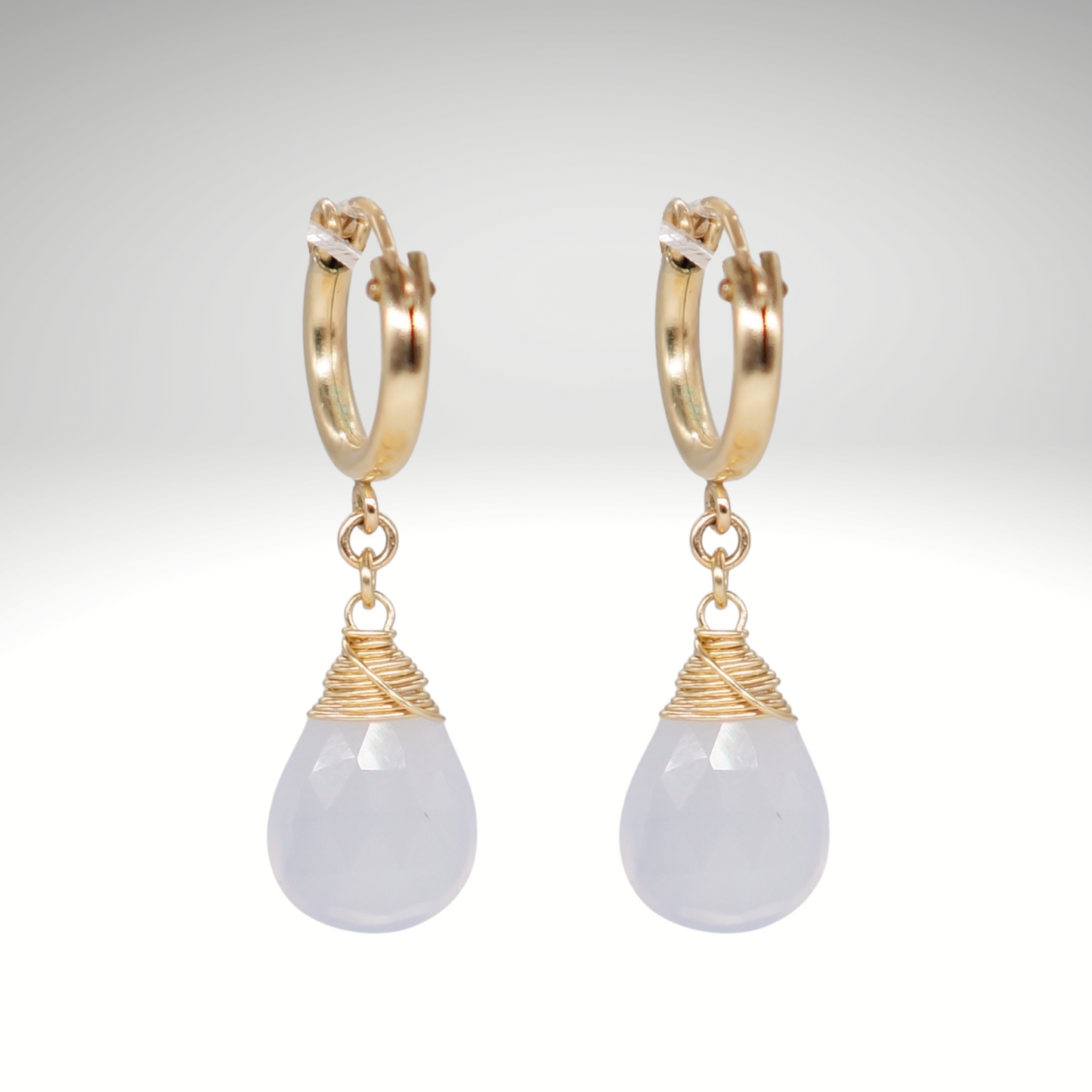 Blue Chalcedony Birthstone/Zodiac Huggie Earrings
