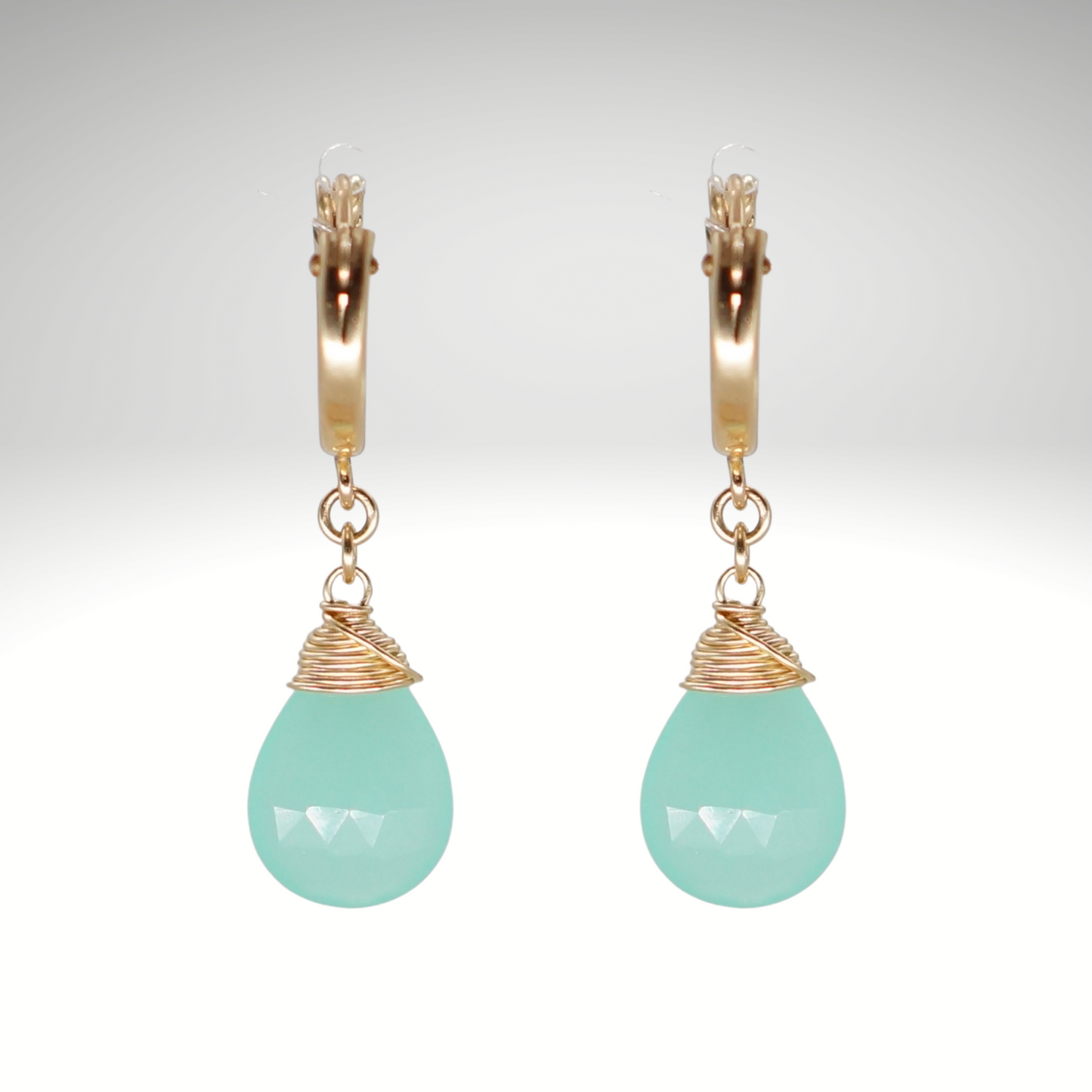 Peruvian Aqua Chalcedony Birthstone/Zodiac Huggie Earrings
