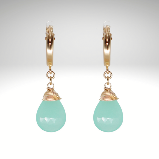 Peruvian Aqua Chalcedony Birthstone/Zodiac Huggie Earrings