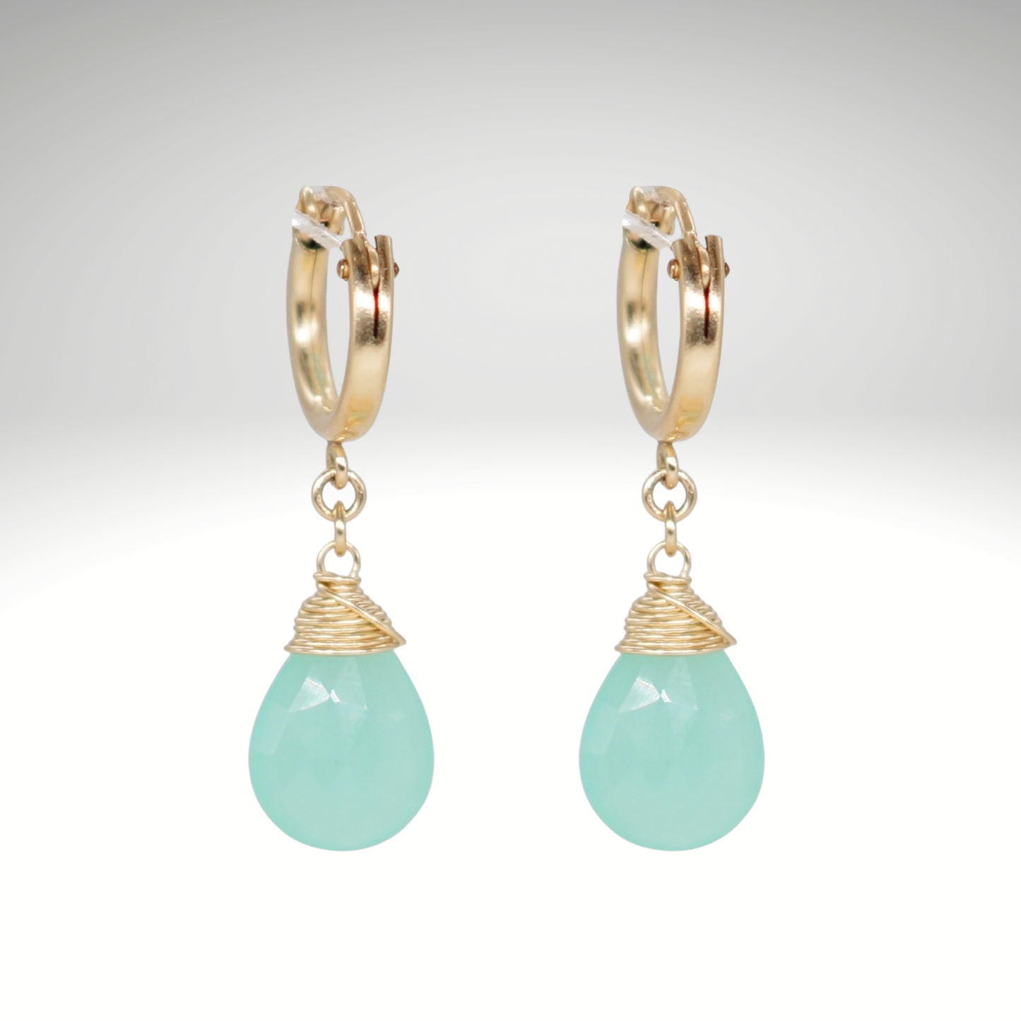 Peruvian Aqua Chalcedony Birthstone/Zodiac Huggie Earrings
