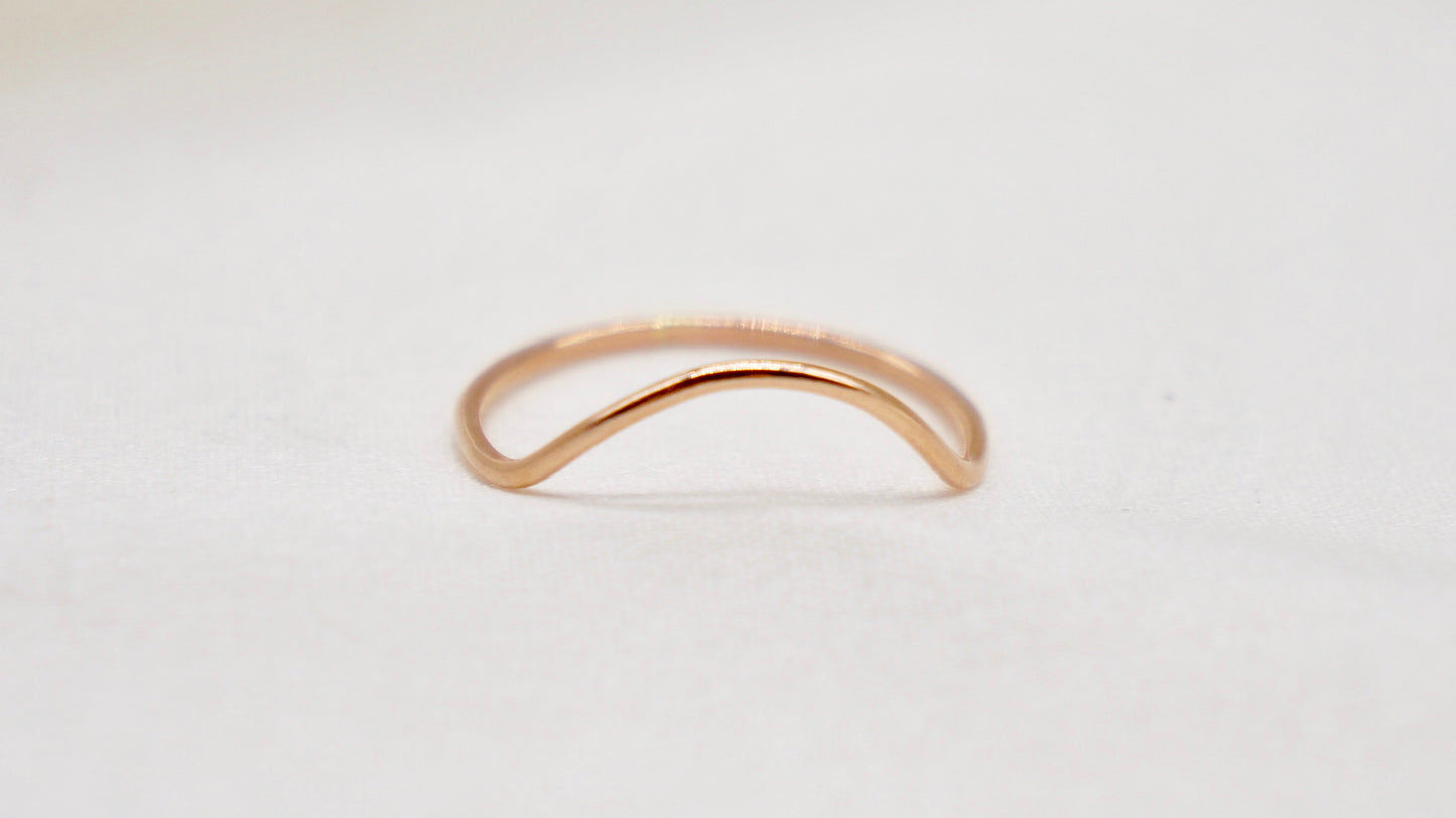 With a simple arc, the Arc ring adds a flair to your ring stack. hammered texture 14k gold filled, rose gold filled or 92.5 sterling silver handmade in Los Angeles