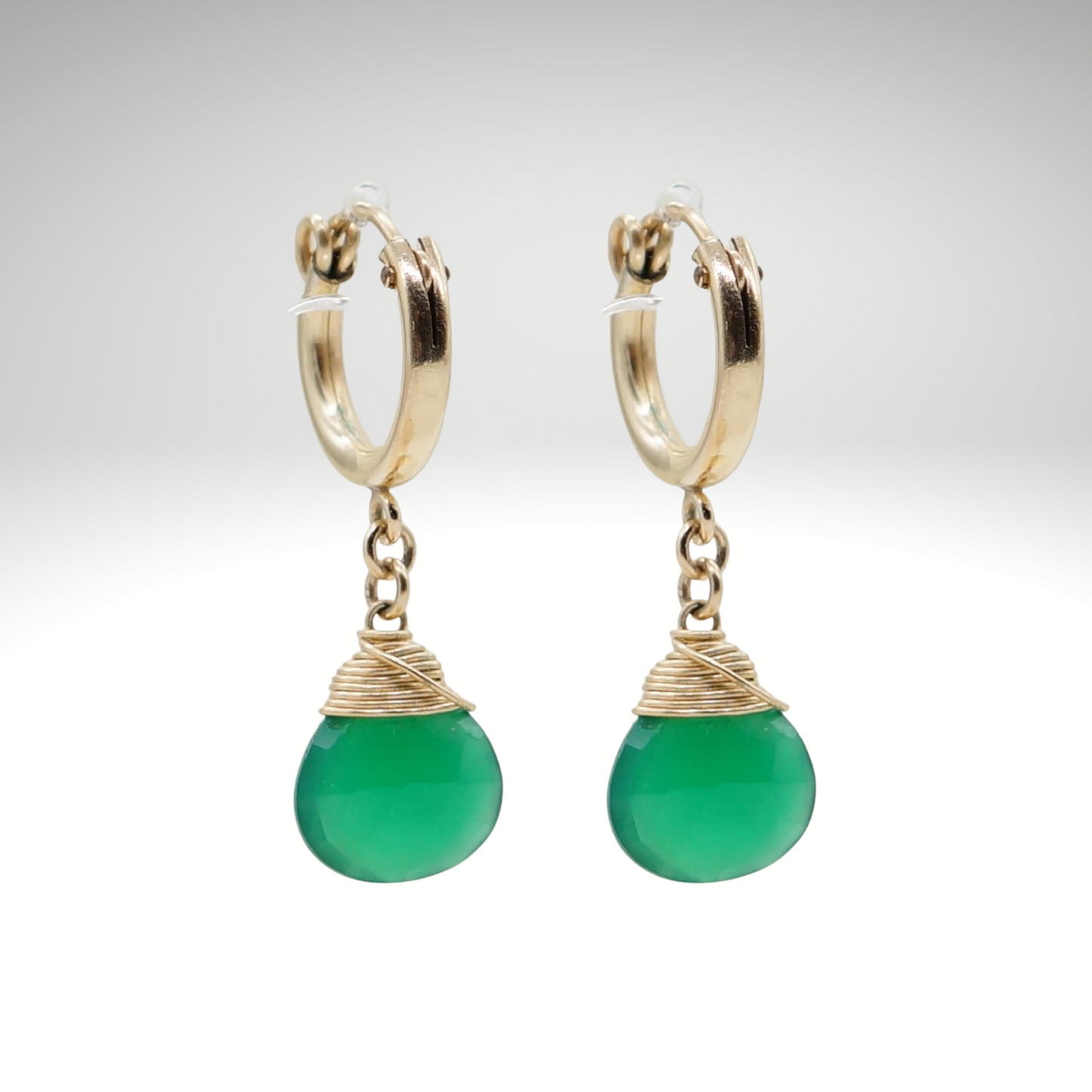 Green Onyx Birthstone/Zodiac Huggie Earrings